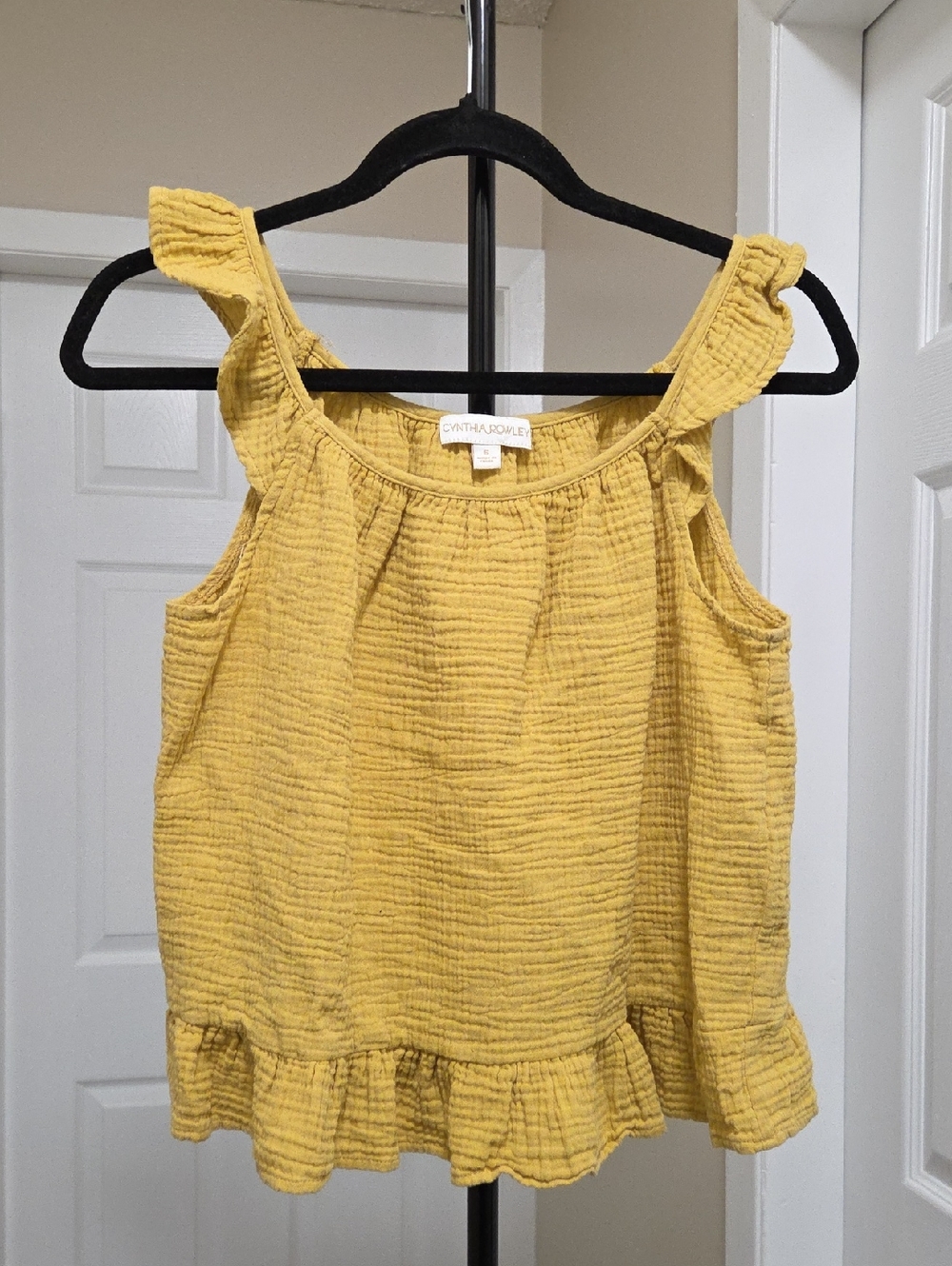 Cynthia Rowley Mustard Yellow Textured Ruffle Hem Tank Top Boho Cottagecore - Picture 2 of 8